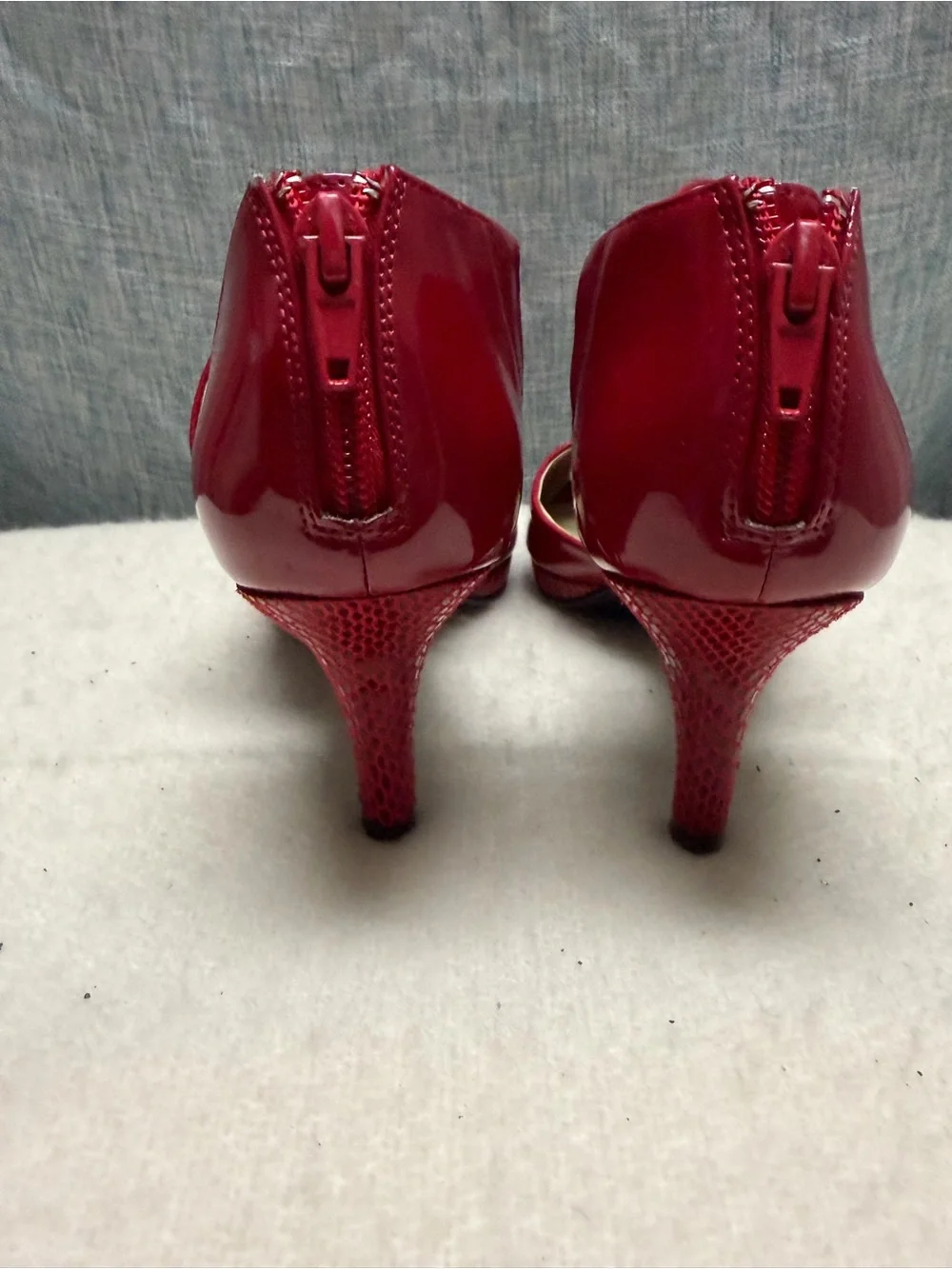 Coach Red Patent Leather Peep-Toe Heels with Wide Strap